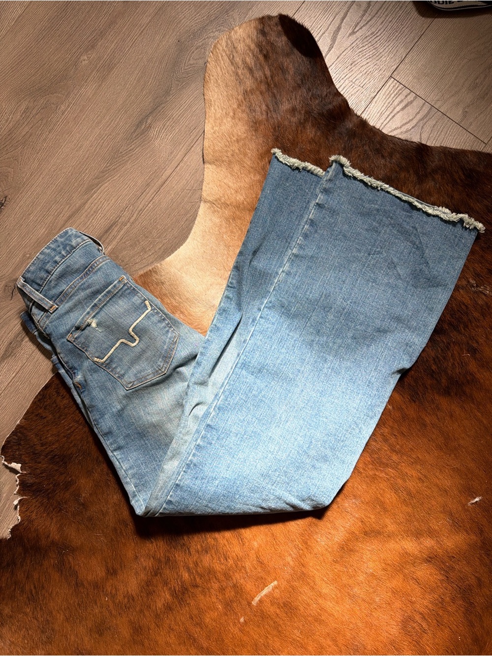 Kimes Ranch Light Blue Frayed Wide-Leg Jeans